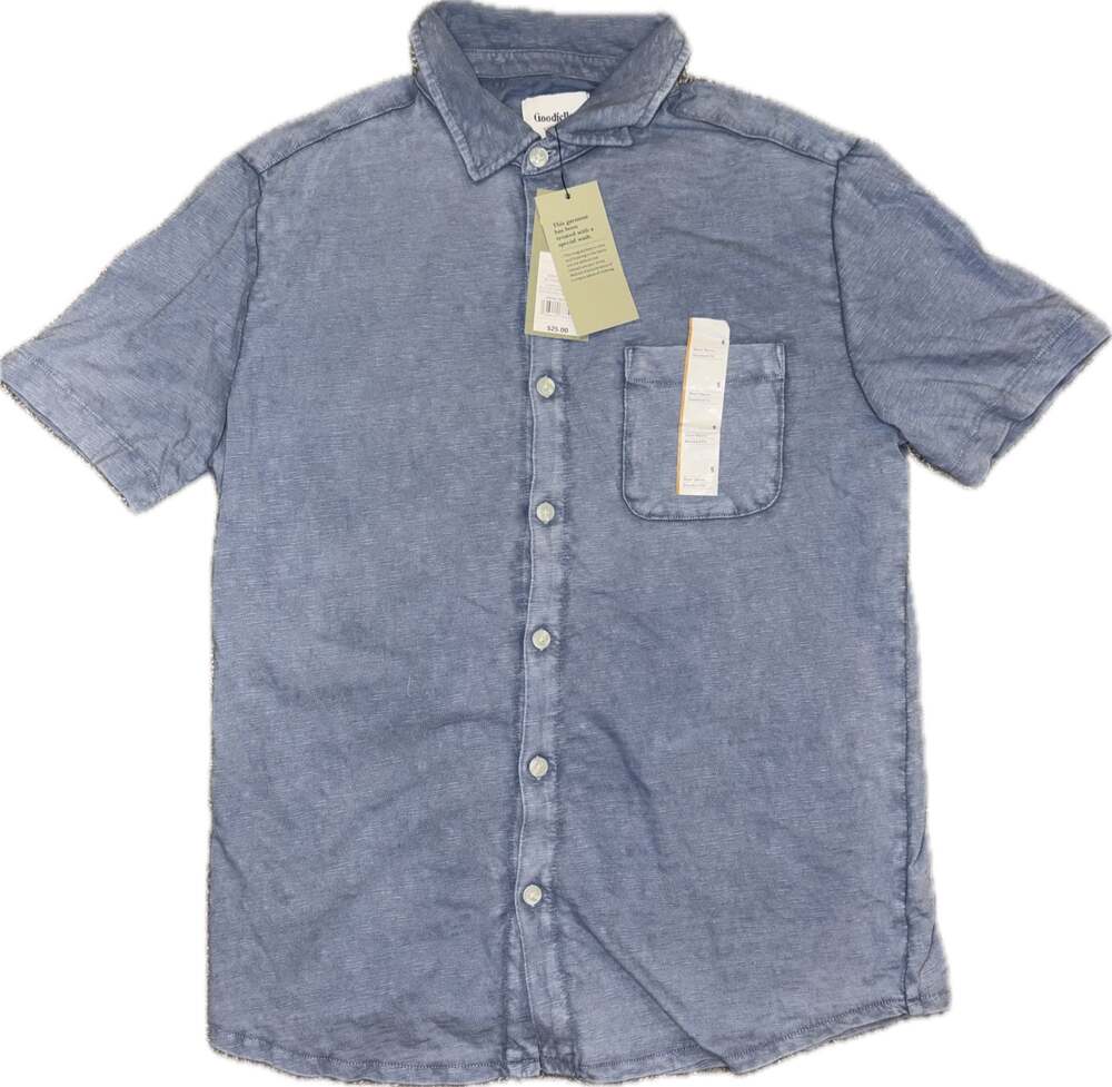 Goodfellow & Co Men's Slub Short Sleeve Button Down Shirt - Blue Standard Fit